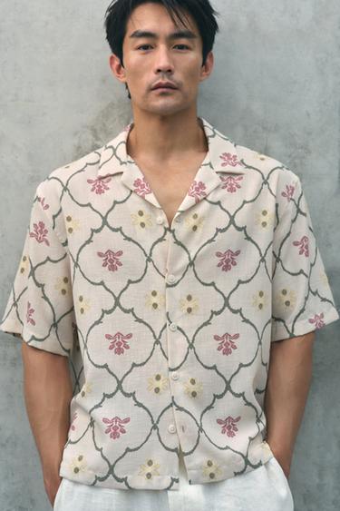Zara 菱形圖案襯衫 - 米色