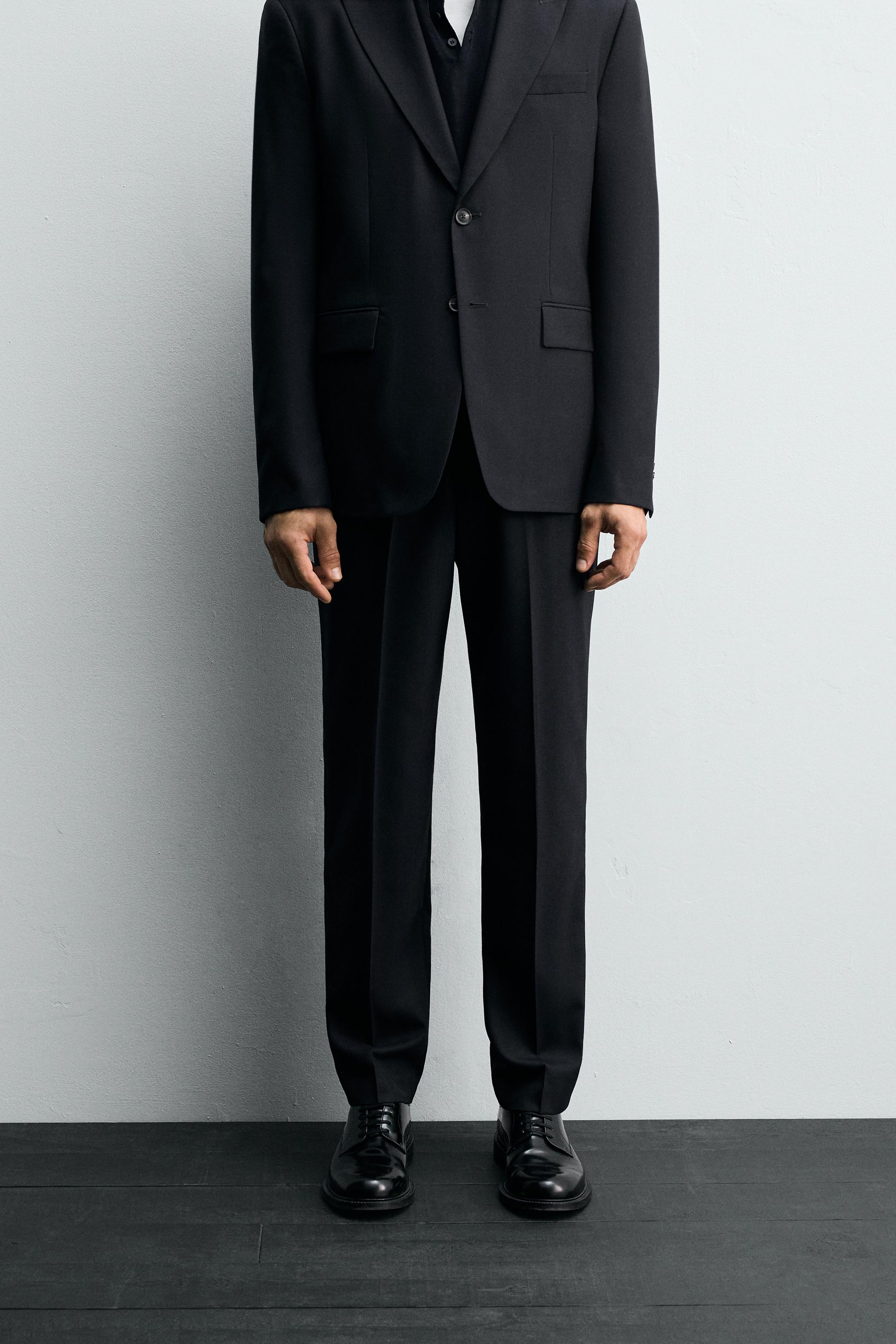 ZARA ネイビー スーツジャケット & スラックス セット 美品)ZARA ザラ セットアップ スーツ ブルー ネイビー メンズ 紺