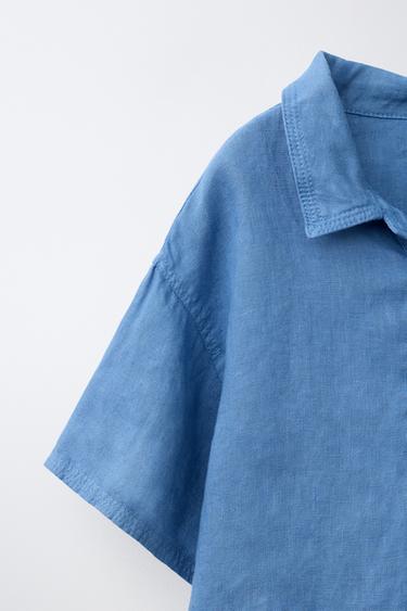 100% LINEN POLO SHIRT - Ecru / Blue by Zara - Image 3