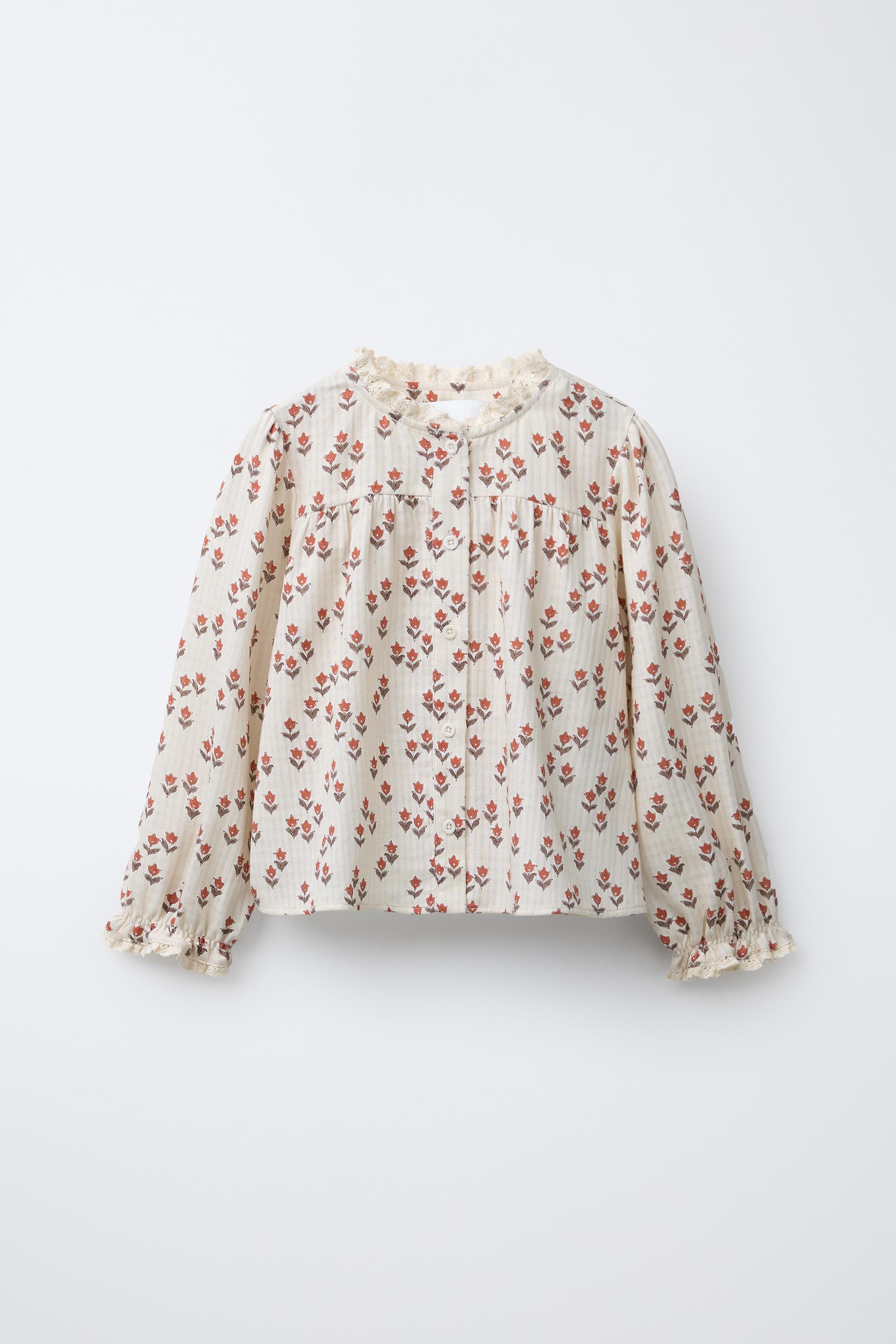 トップス Floral Stripe Jacquard Shirt LACE TRIM FLORAL SHIRT - Ecru | ZARA Canada