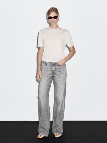 Jeans wide leg tiro alto - Gris de Zara