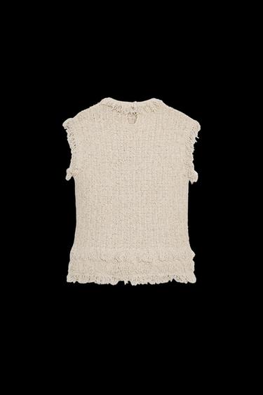 TEXTURED KNIT FRINGED TOP - Ecru by Zara