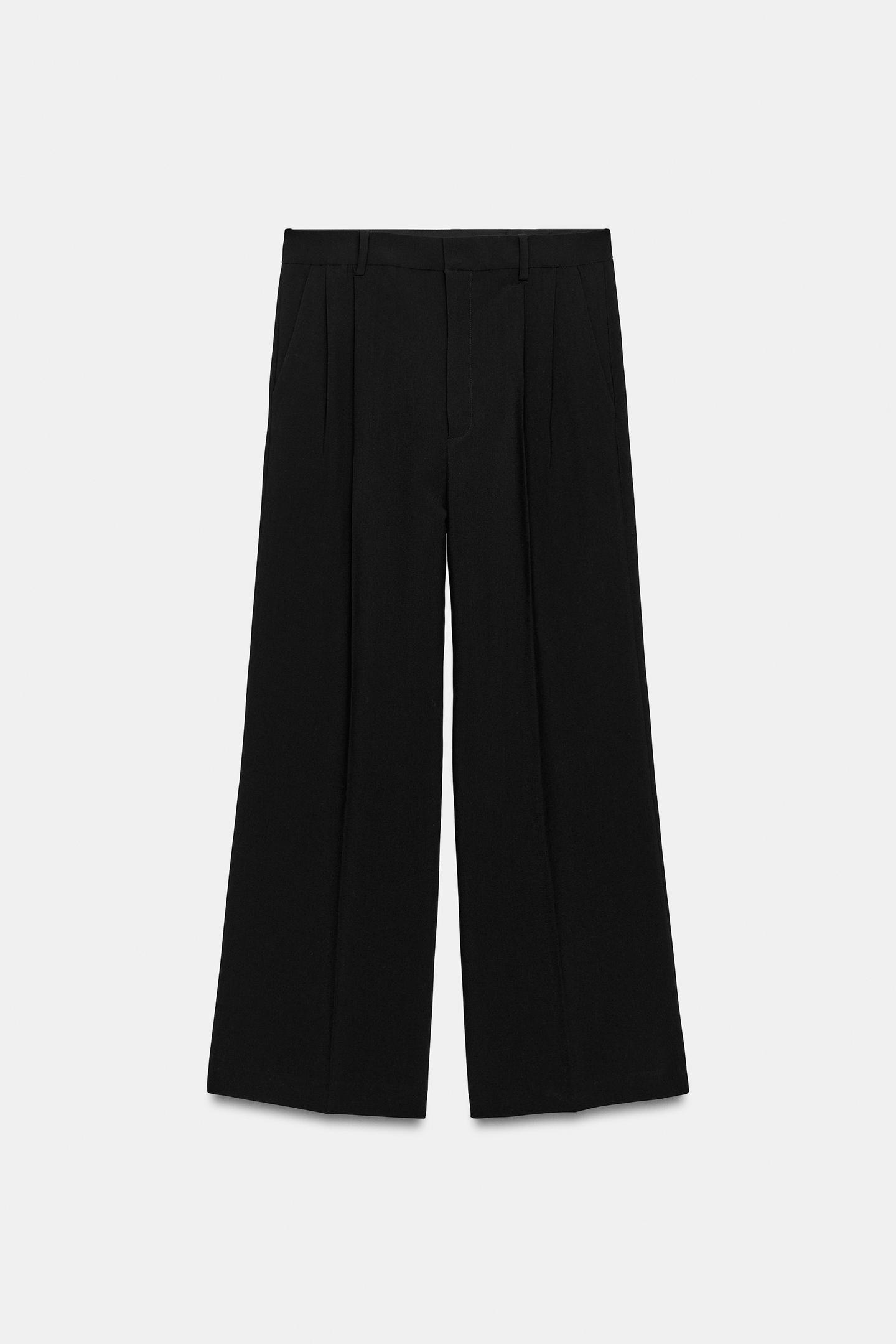 Женские брюки Zara ZW Collection Striped High-Rise Pleated, цвет: Чёрный — фото 5