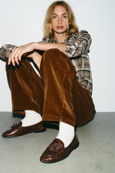 Zara LEATHER TASSEL LOAFERS - Brown - Image 0