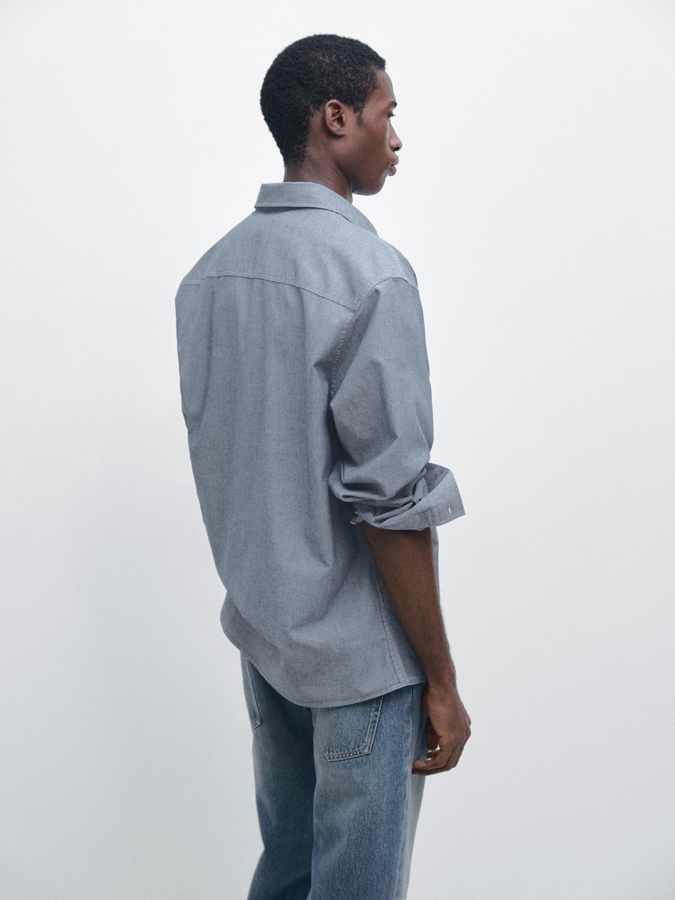 Chemise chambray regular fit avec poches