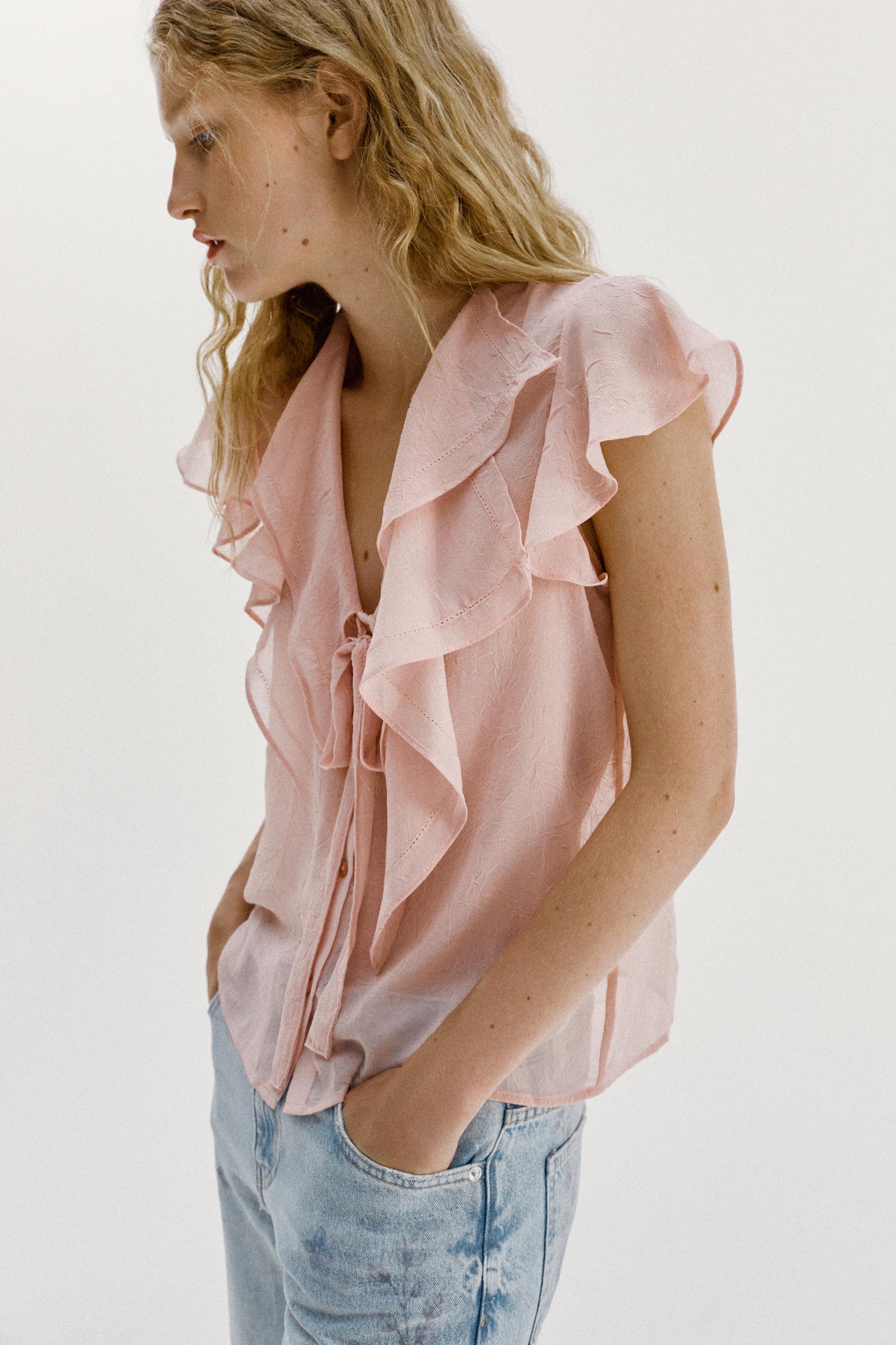 Женские блузки Zara RUFFLED TIE BLOUSE — фото 4