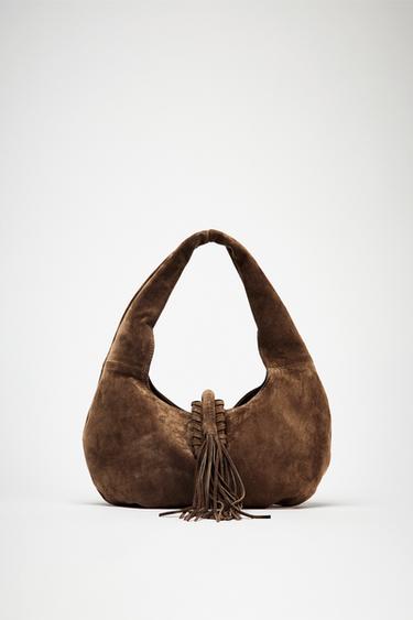 BOLSO DE HOMBRO FLECOS SERRAJE - Chocolate de Zara