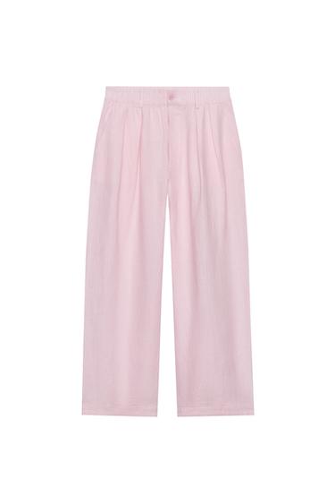 Zara ZW COLLECTION 100% LINEN PLEATED PANTS - Pink