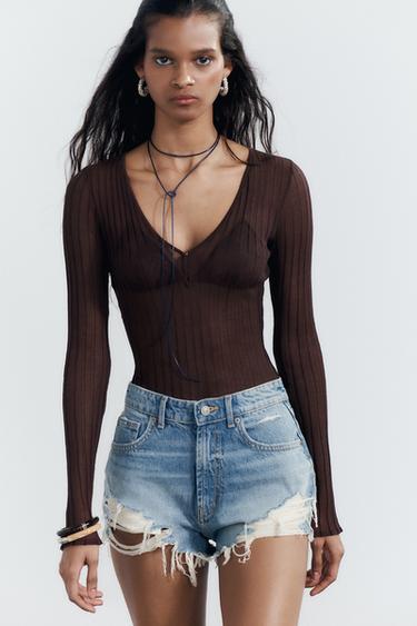 SHORT EN DENIM TRF COURBÉ TAILLE HAUTE - Bleu de Zara - Image 1