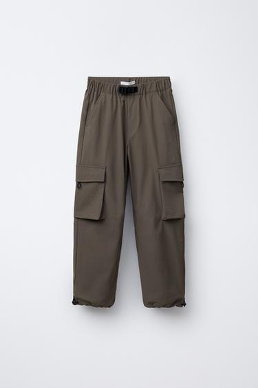 Zara TECHNICAL PARACHUTE CARGO PANTS - Brown - Image 0