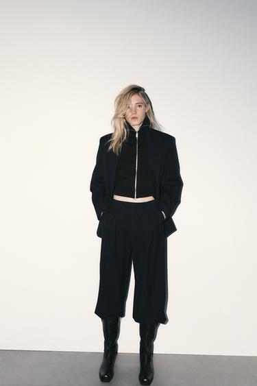 PINSTRIPED PLEATED JOGGERS - Navy blue by Zara