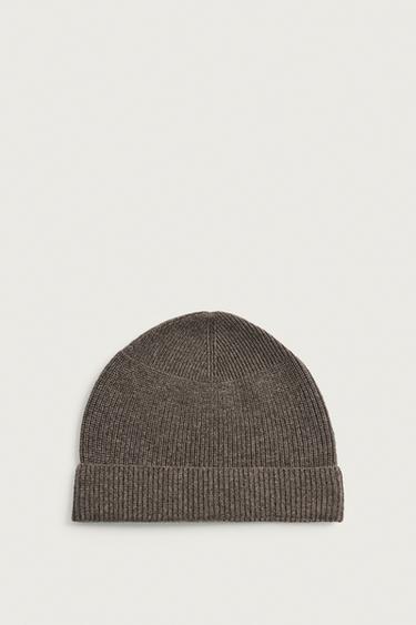 WOOL AND CASHMERE KNIT BEANIE — Tan marl 1