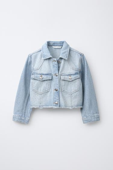CROPPED DENIM JACKET WITH SHINY DETAILS - Light blue by Zara - Image 0