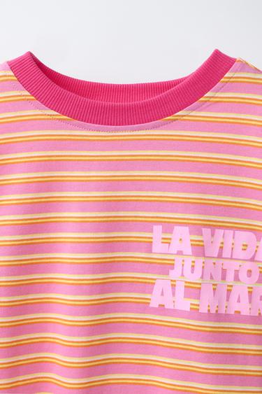 T-SHIRT À RAYURES ET IMPRIMÉ - Orange de Zara - Image 4