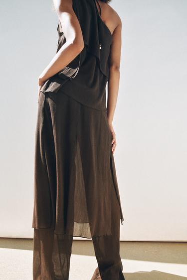 ASYMMETRIC TEXTURED TOP - Chocolate by Zara - Image 2