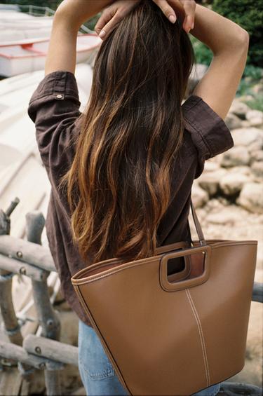MAXI TOPSTITCHED TOTE BAG - Dark tan by Zara