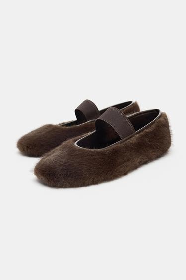 BALLERINES À EFFET FOURRURE - Marron chocolat de Zara - Image 3