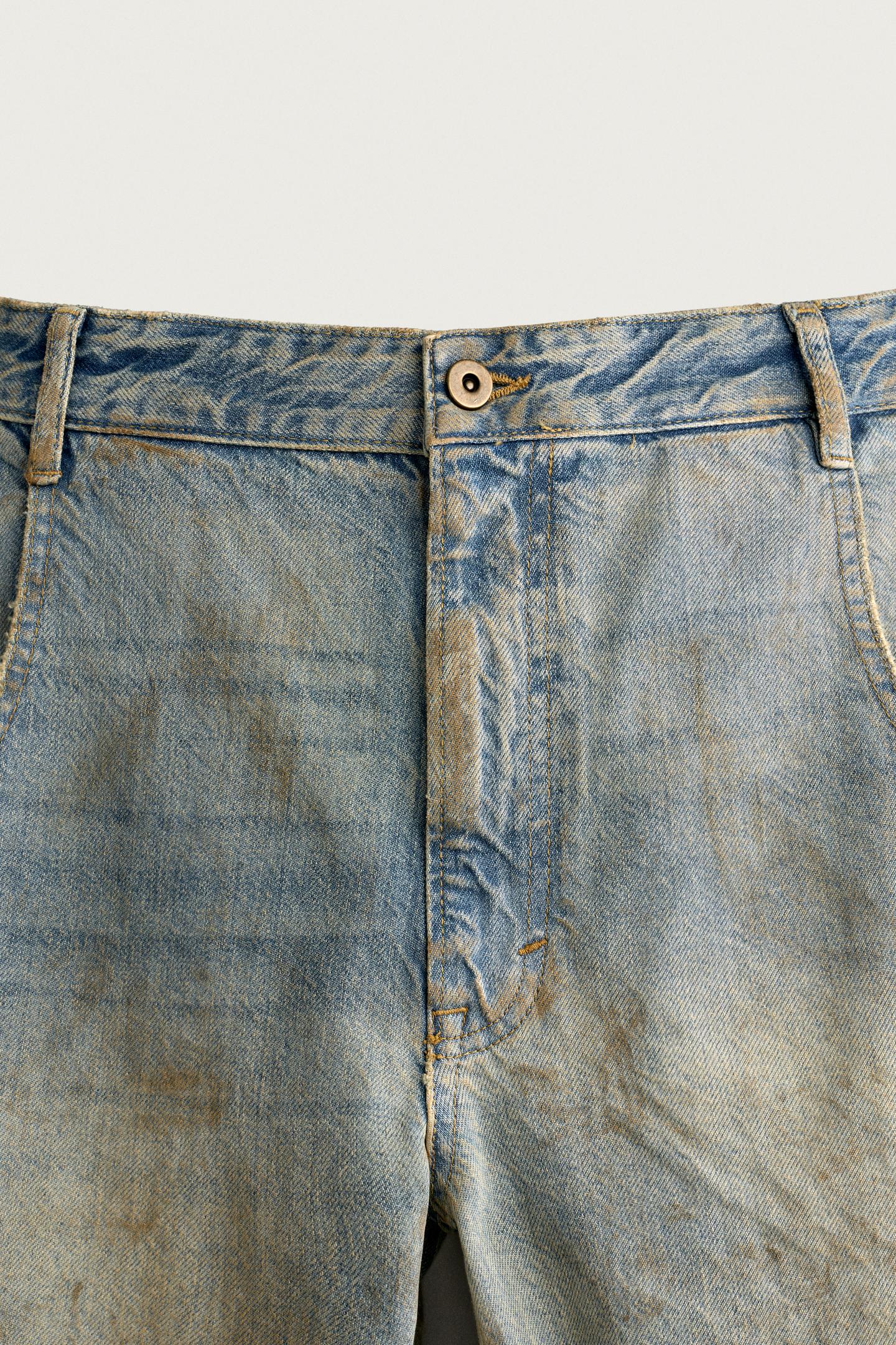 Мужские джинсы Zara Vintage-Effect Loose Barrel-Fit, цвет: Светлый синий — фото 9