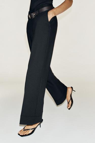 BELTED TROUSERS WITH TURN-UP HEMS - Black by Zara