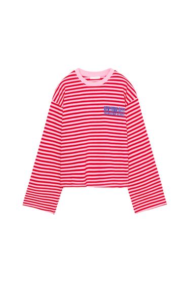 STRIPED T-SHIRT WITH SLOGAN - Pink by Zara