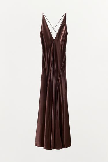 VOLUMINOUS LONG SATIN DRESS - GARNET by Zara - Image 8