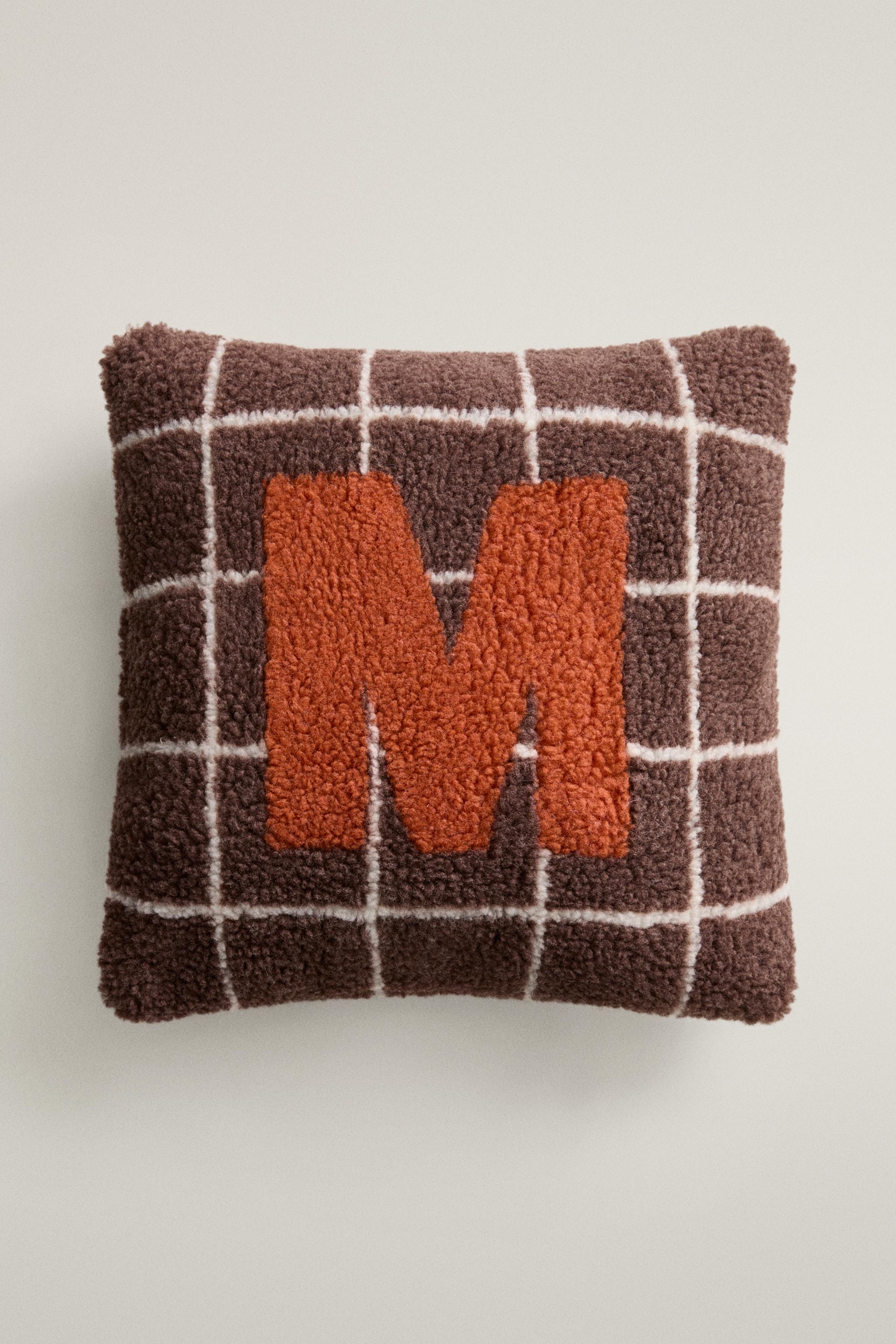 CHILDREN'S FAUX SHEARLING CUSHION WITH M — Brown