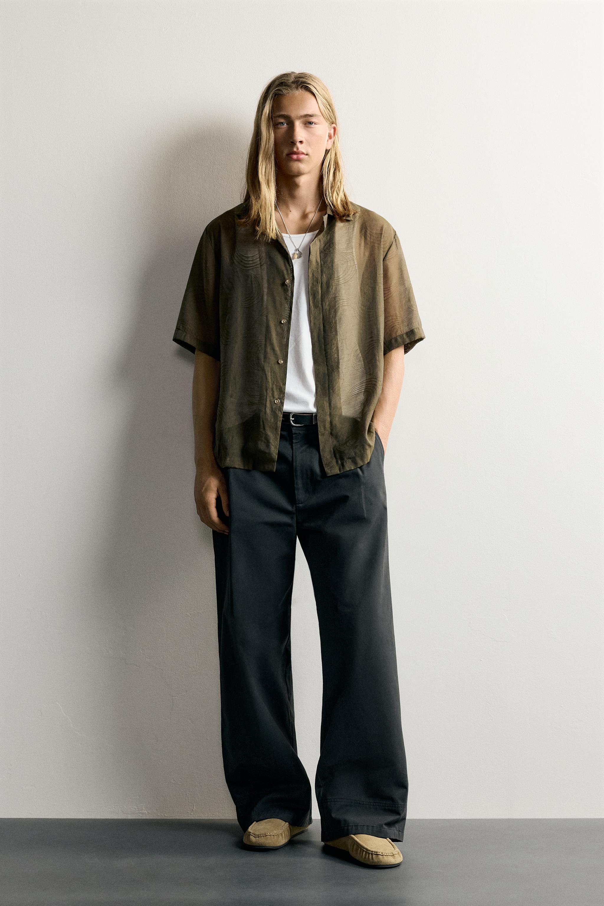 Мужские рубашки Zara FLUID JACQUARD SHIRT