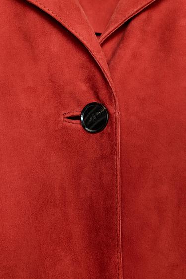 MANTEAU EN CUIR DAIM 100% ÉDITION LIMITÉE - Rouge de Zara - Image 9