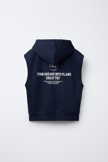 Zara JOGGING HOODED VEST SWEATSHIRT - Navy blue