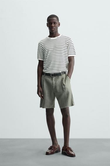 BERMUDA PLIEGUES 100% LINO - Verde de Zara - Imagen 0