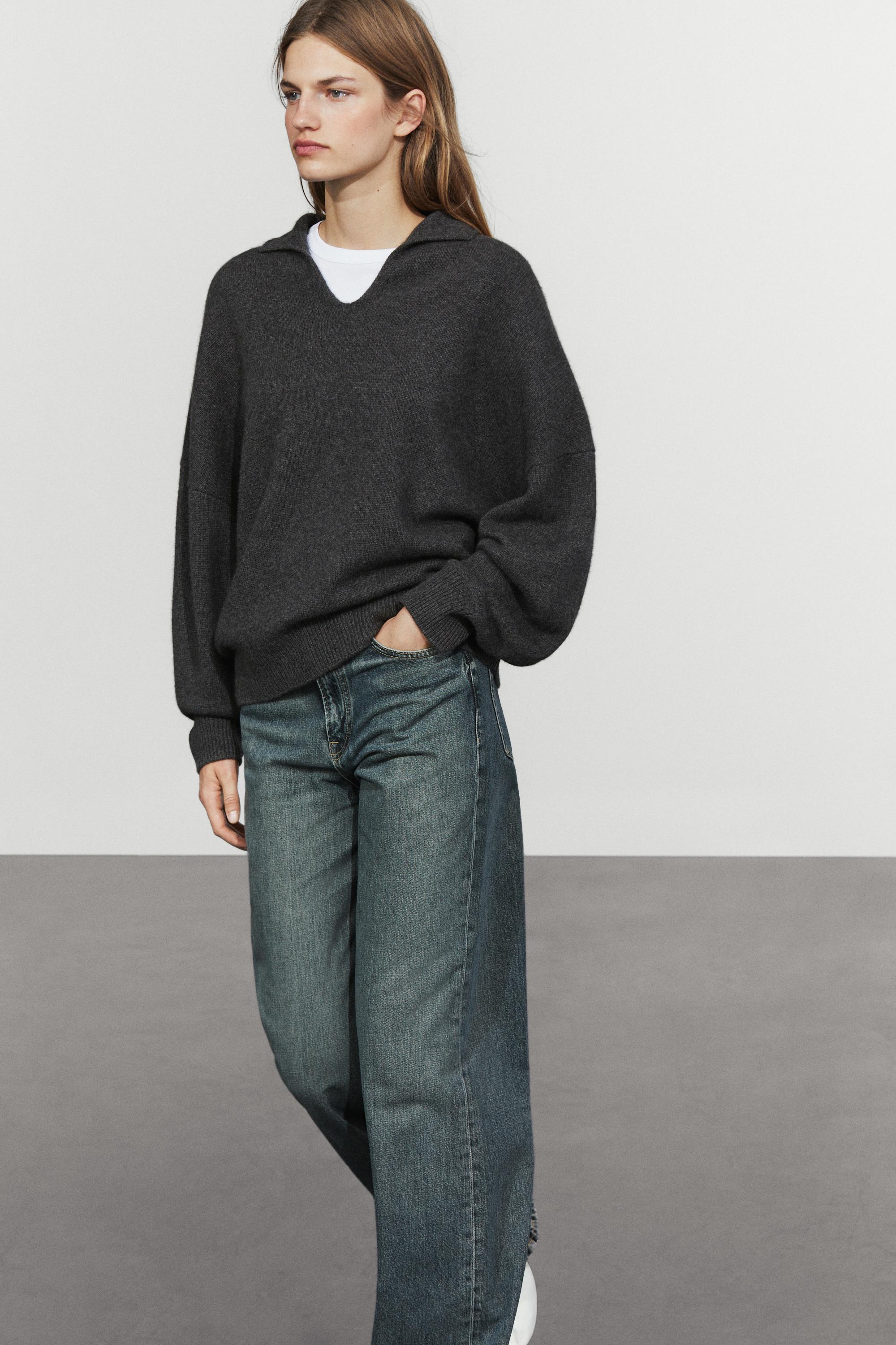 100% cashmere knit polo sweater