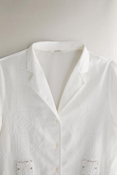 EMBROIDERED COTTON SHIRT - Oyster-white by Zara - Image 1