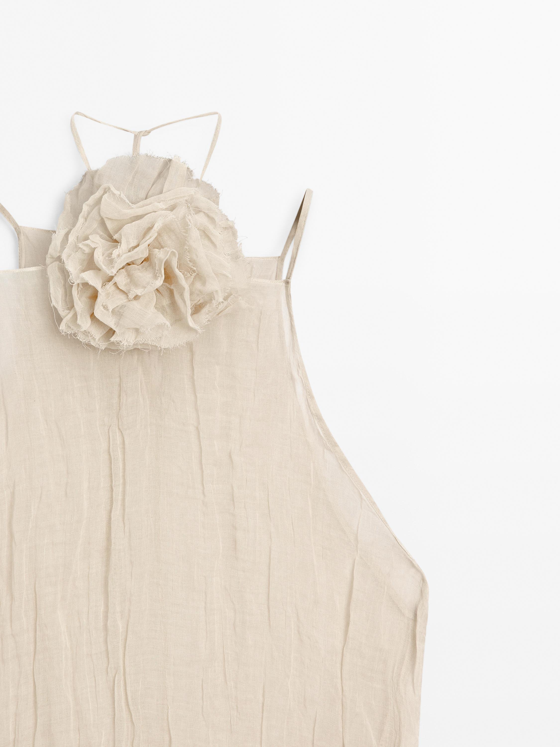 Halter top with floral detail - Oyster-white | ZARA United