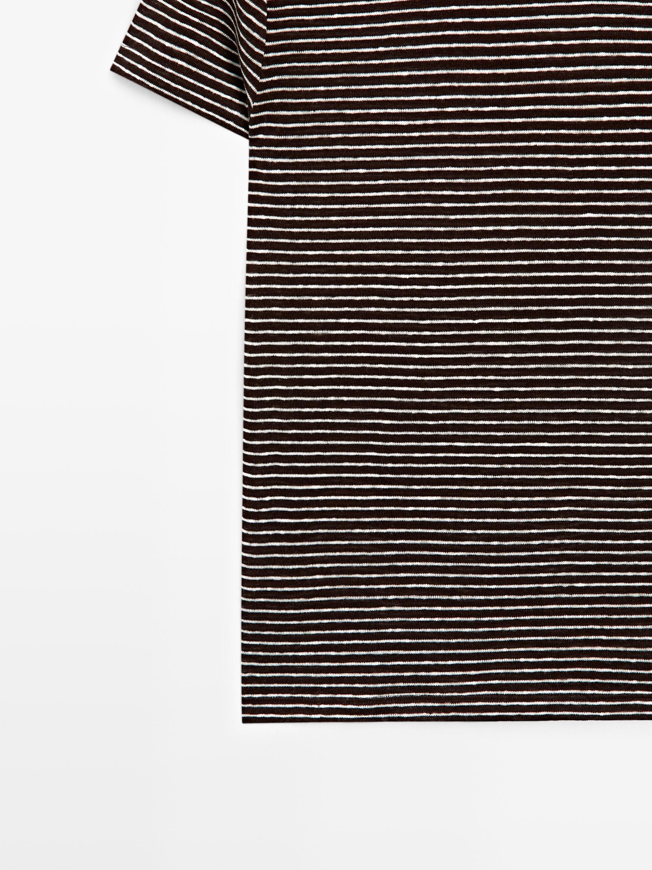 100% linen regular fit striped T-shirt