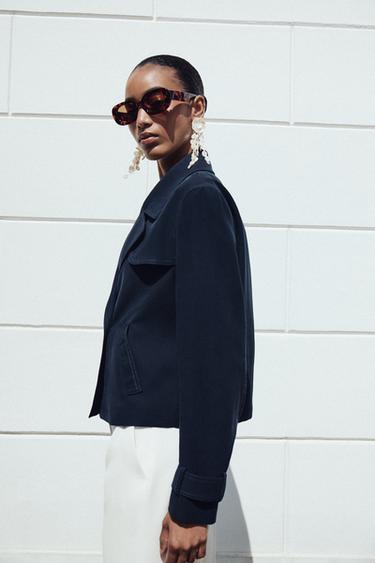 DOUBLE-BREASTED SHORT JACKET - Navy blue by Zara - Image 2