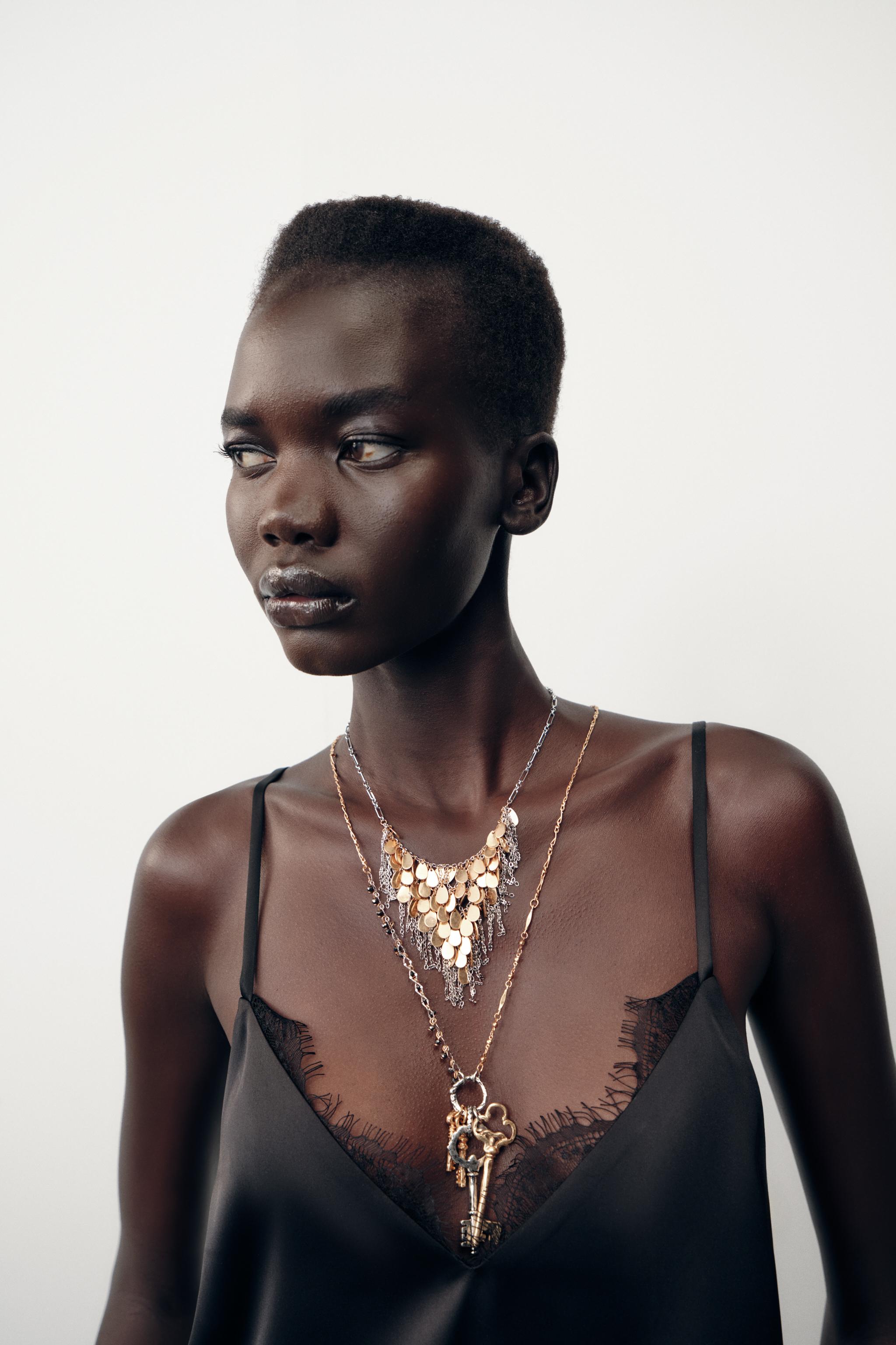 プレート＆キー付き組み合わせネックレス 2本セット - ゴールド