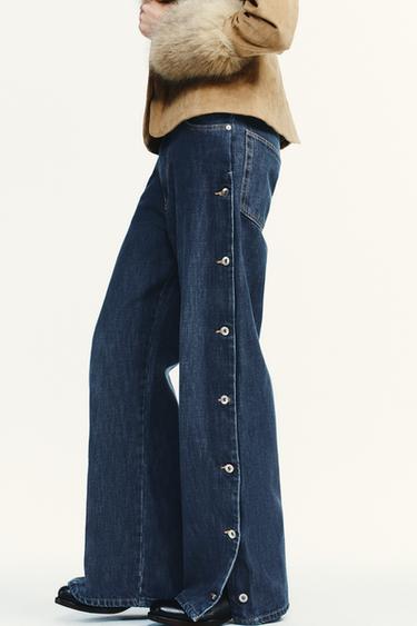 TRF BAGGY MID-WAIST BUTTON JEANS - Blue by Zara - Image 3