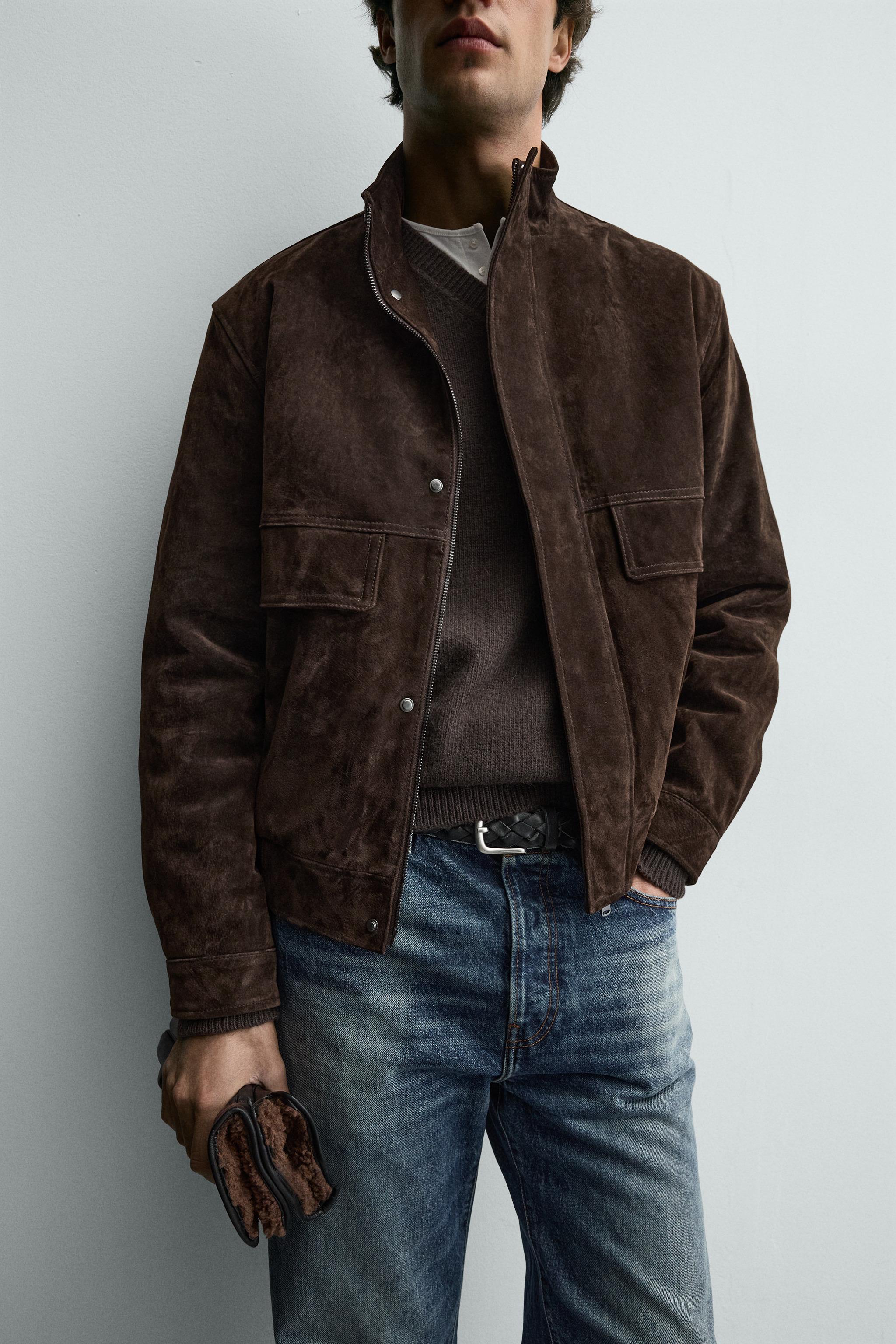 スプリットスエードレザージャケット - ブラウン | ZARA Japan / 日本