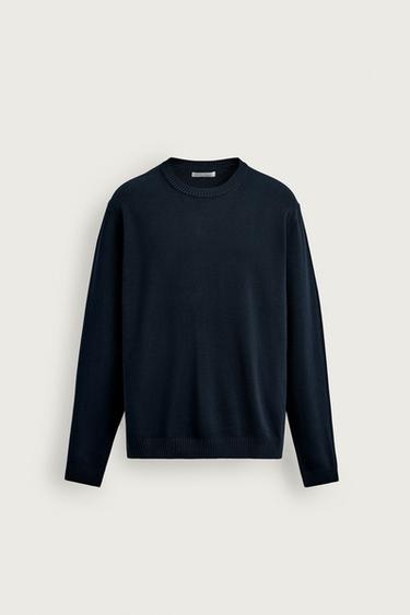 Zara TEXTURED COTTON JUMPER - Navy blue