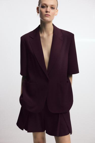 SHORT SLEEVE BLAZER ZW COLLECTION - Burgundy by Zara