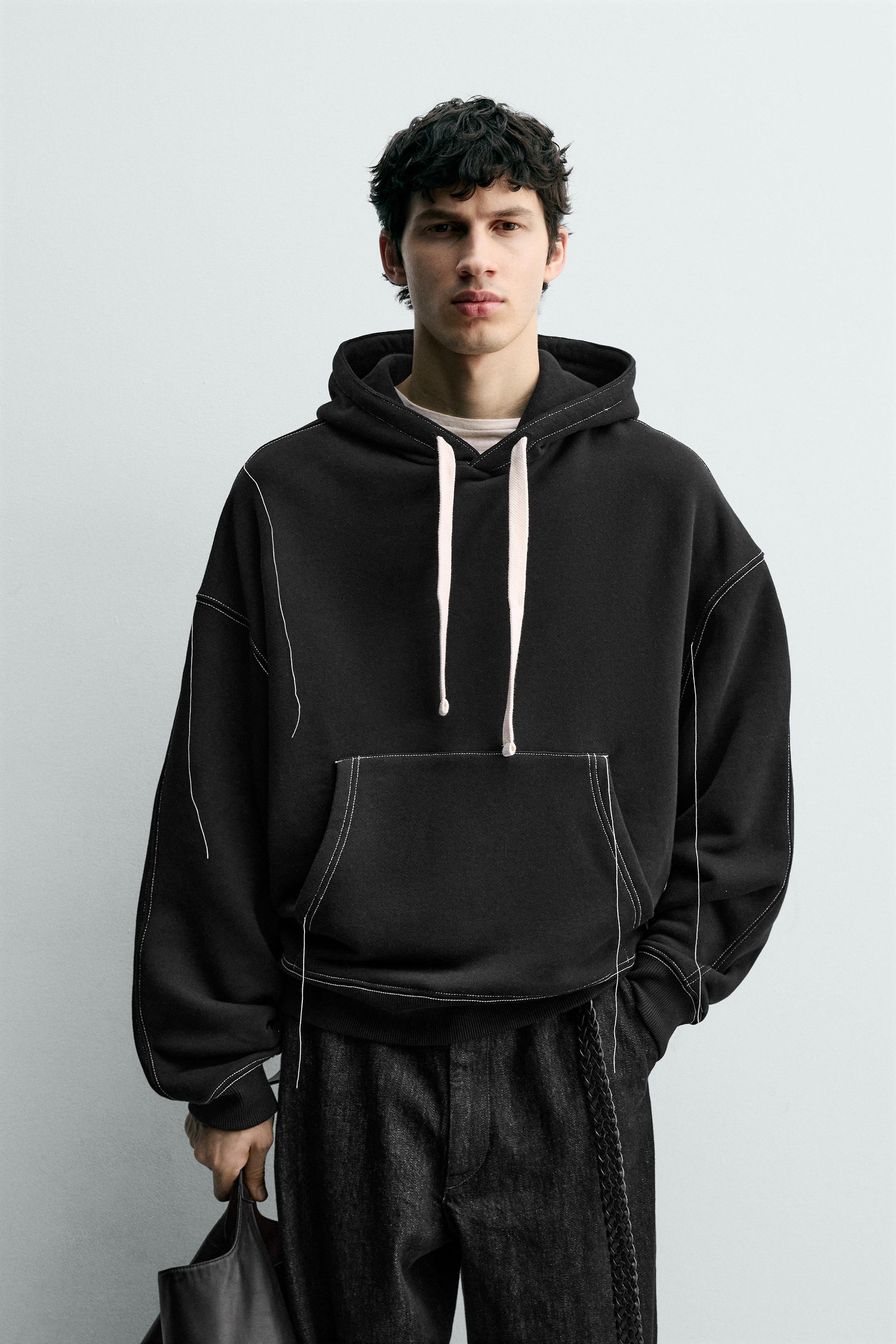 theredthread contrast zipknithoodiewh×bk CONTRAST HOODIE - Black | ZARA Australia