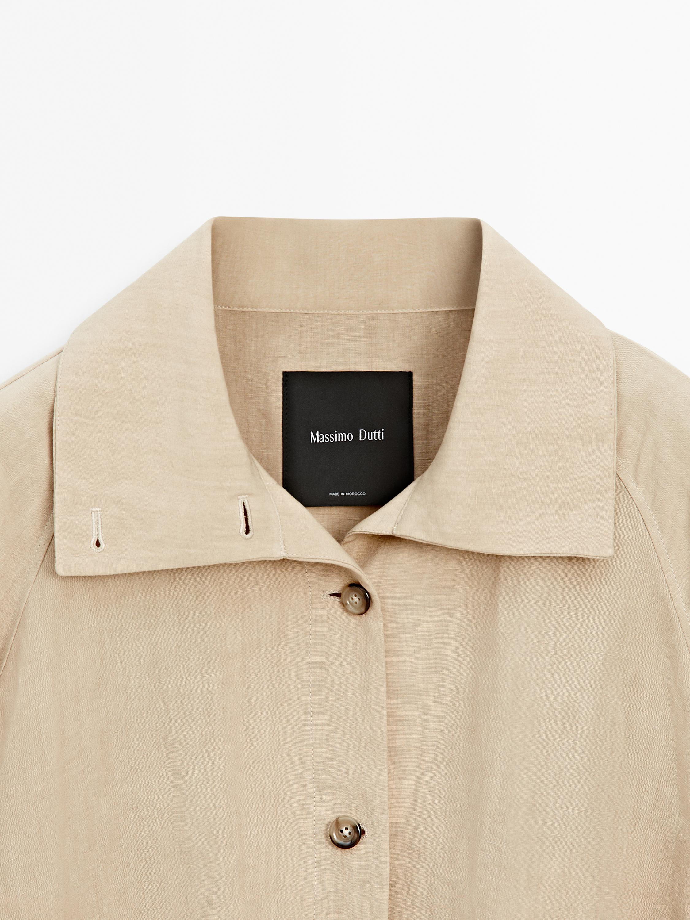 High neck linen blend bomber jacket