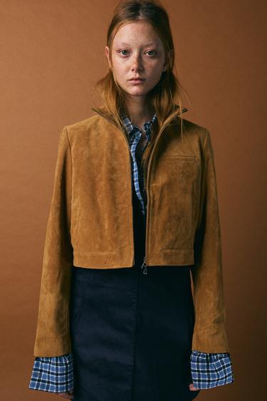 Zara 100% SUEDE LEATHER JACKET - Light camel