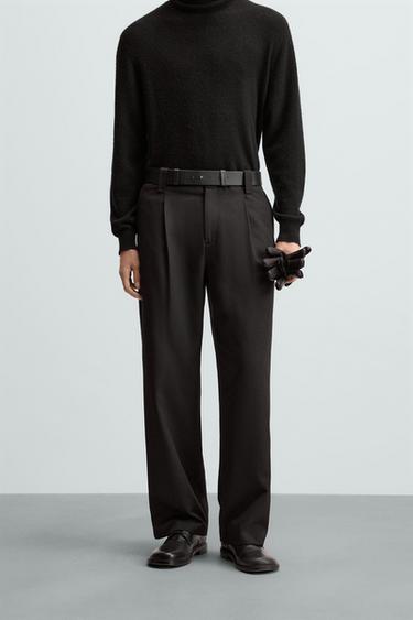 Zara PLEATED PANTS WITH BELT - Black