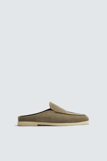 LEATHER MULE LOAFERS - Taupe Grey by Zara