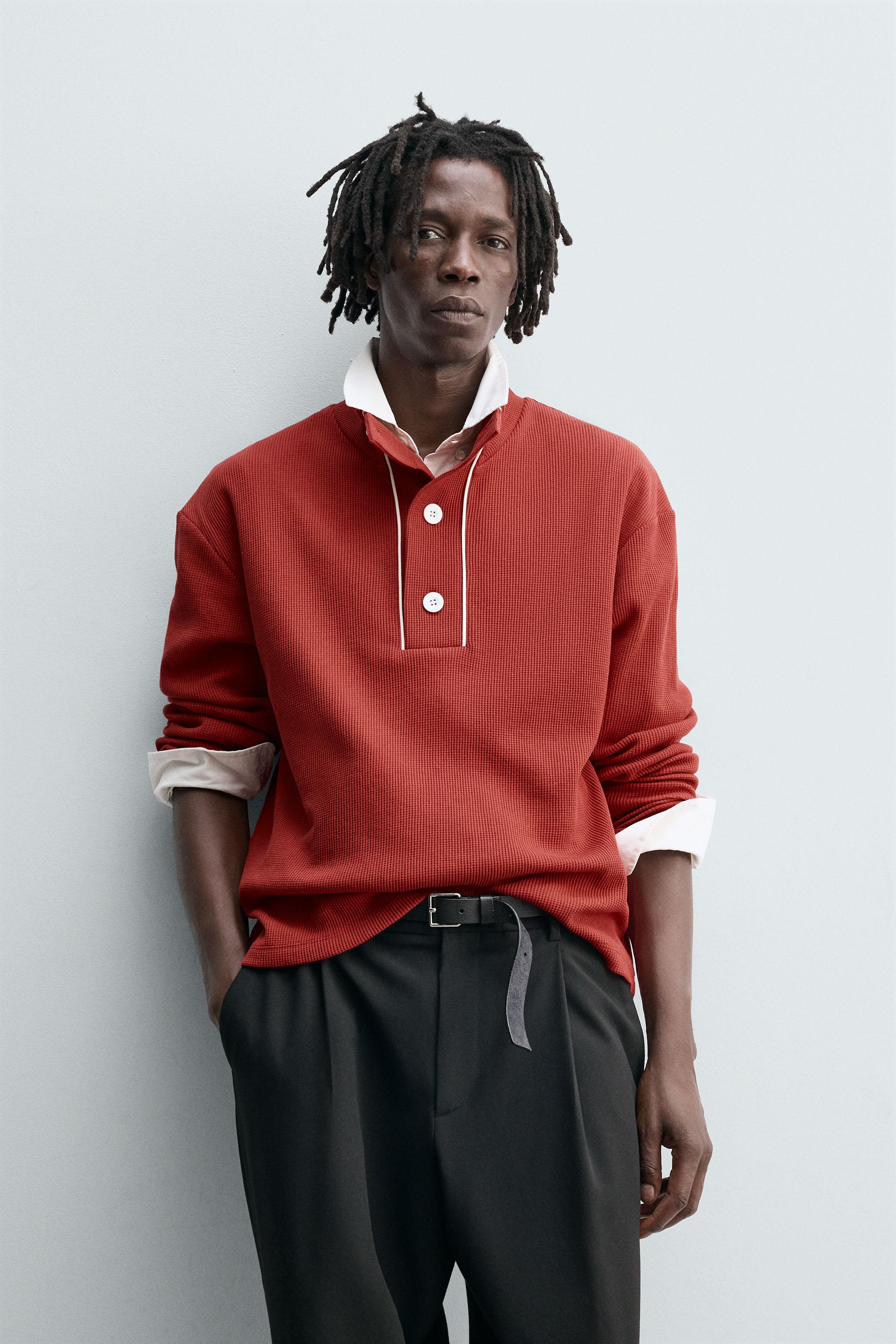 CONTRAST TEXTURED POLO SHIRT - Red | ZARA Canada