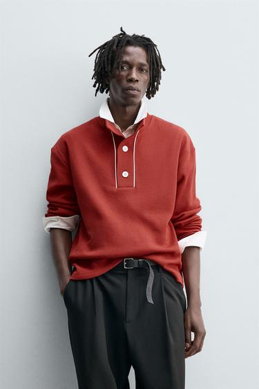 CONTRAST TEXTURED POLO SHIRT - Red by Zara