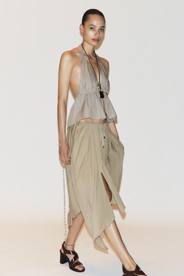 JUPE MI-LONGUE ASYMÉTRIQUE - Kaki clair de Zara