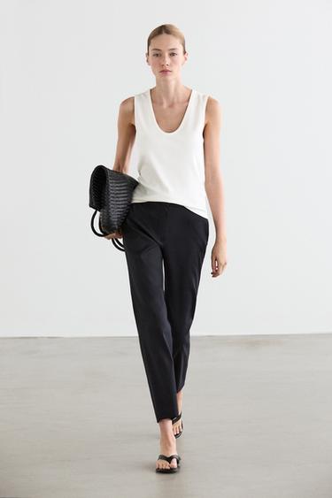 Zara Straight-leg linen blend trousers - Navy blue - Image 0