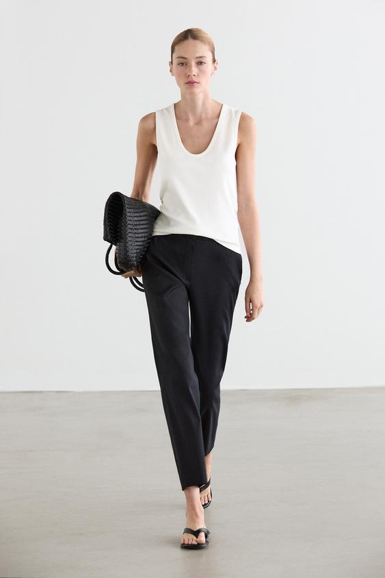 Zara Straight-leg linen blend trousers - Navy blue - Image 0